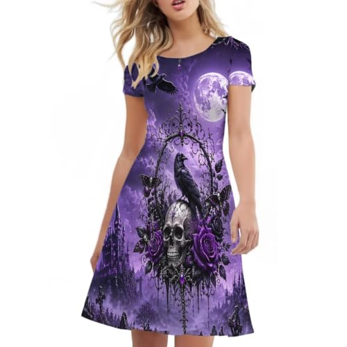 Image of Forchrinse Summer Dresses for Women Crew Neck Short Sleeve Midi Dress Casual Beach Vacation Sundress
