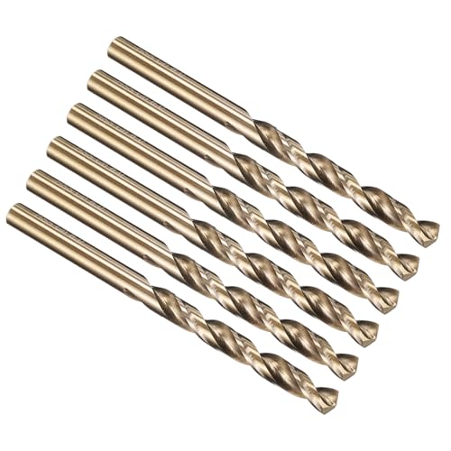Image of PATIKIL 6mm Drill Bit, M35 Cobalt 5% High-Speed Steel Jobber Straight Shank 135° Gold Finish for Stainless Steel Hard Metal - 6 Pack