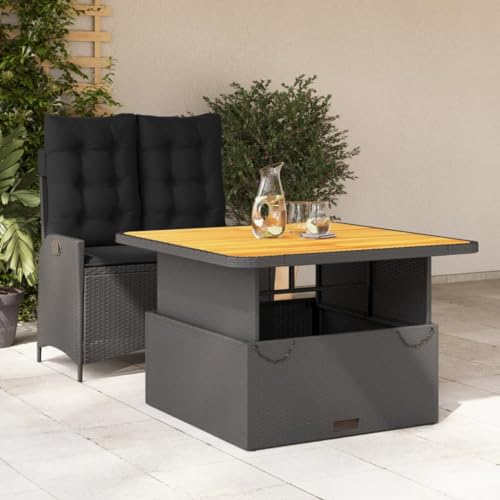 YNGBHFNOP Ensemble Repas Jardin 2 Places Noir résine tressée Table relevable Banc inclinable Coussins Amovibles lavables Salon extérieur terrasse mobilier...