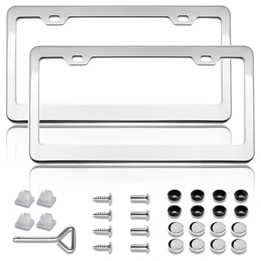 Flamax Mirror Polished Stainless Steel License Plate Frame Metal License Plate Cover License Plate Holder 2 PCS, Gloss Silver License Plate Frames with Chrome Screw Caps & 2 Holes, Rust-Proof