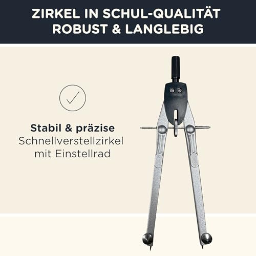 CALCUSO Geometrie Set Pro – 15-teiliges Geodreieck Set mit Zirkel mit Feststellrad, Lineal, Radiergummi und Anspitzer in schwarzer Federmappe – ideal für Schule, Uni, Büro, Zirkel ab 4. Klasse