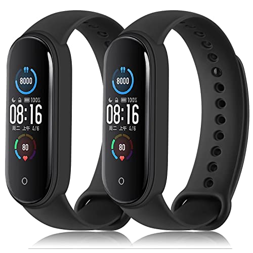 Oumida 2 PCS Bracelet, en Silicone Souple Respirant Compatible Uniquement pour Xiaomi Mi Band 5/ Mi Band 6/6 NFC/Amazfit Band 5