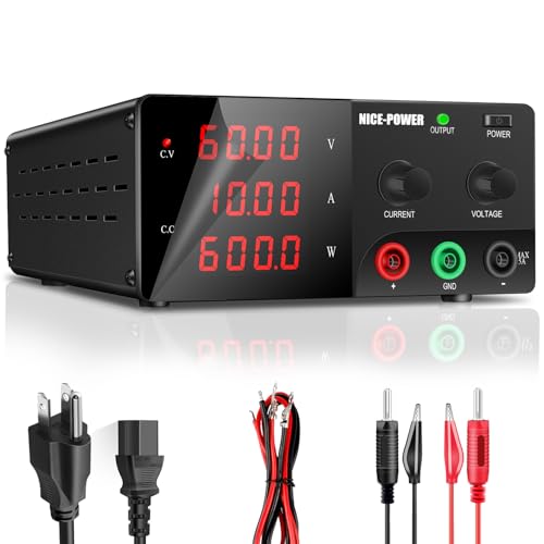 Image of NICE-POWER DC Power Supply Variable, 60V 10A 600W High Power Bench Power Supply with Encoder Knob and Output Switch, Lab Power Supply Adjustable Switching Regulated Power Supply for Repair /Test