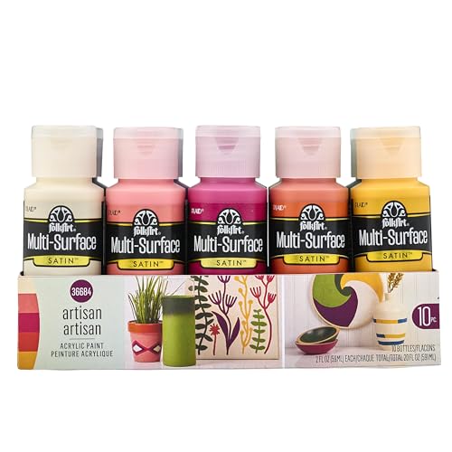 FolkArt, Artisan, Multi-Surface Acrylic Craft Paint Set, 10 Piece, Satin Finish Colors, Perfect for DIY Arts and Crafts Projects