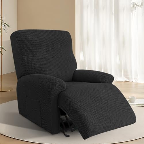 XJJAUGKLY Lot de 4 housses pour fauteuils relax, housse étirable tout inclus pour fauteuil, Housse de fauteuil lavable avec poches, Housse pour fauteuil, Housse pour canapé, pour fauteuil inclinable