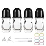 PYAWI 4 PCS 30ml Deodorant Glass Roller Bottles - 1oz Essential Oil With Plastic Ball Black Cap - Empty Refillable Massage Roll On Containers