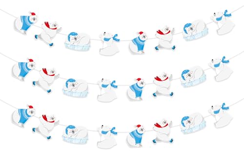 Balterever Polar Bear Party Decorations 3pcs Polar Bear Banner Bunting for Birthday Baby Shower Supplies Winter Animals Themed Birthday Party Decorations for Christmas Party Supplies