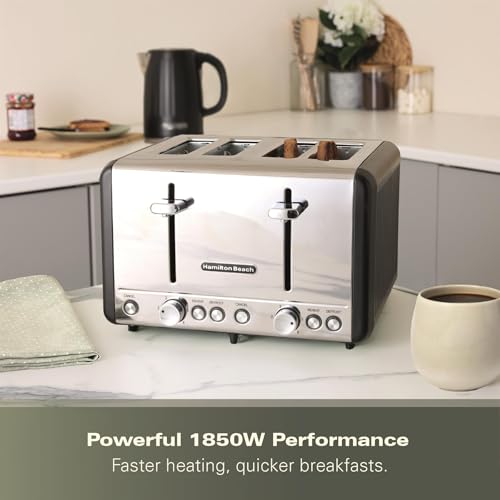 Hamilton Beach Toaster 4 Slice, Harmony, 1850W, 6 Browning Controls, Defrost, Reheat & Cancel Settings, Removable Crumb Tray, High Lift Eject, Espresso - HBT018B - Image 5