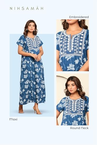 Image of NIHSAMAH Cotton Nighty for Women - Printed Stylish Night Gown, Comfortable Sleepwear Long Nightwear, Maxi