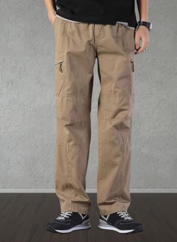 Image of Men's Cargo Pants | Casual Cotton Cargo Trousers for Men | Regular Fit Multi Pocket Outdoor Travel Pants | Stylish Comfortable Casual Bottom Wear for Men