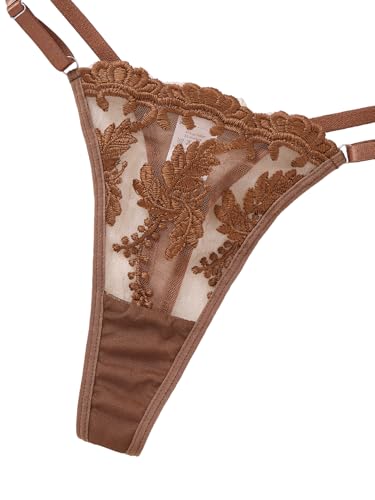 Image of Lilosy Sexy Leaf Floral Embroidered Mesh Sheer Women Underwire Push Up Lingerie Set
