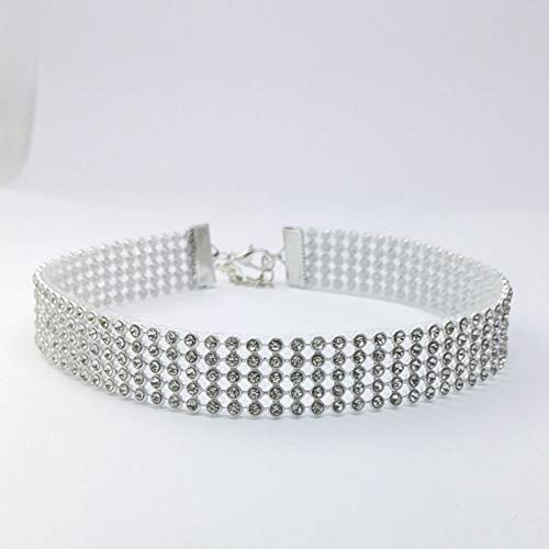 TseenYi Strass-Kristalle breite Kette, Halskette, Silber, Tenniskette, kurze glänzende Ketten, Schmuck für Frauen und Mädchen, 1 Stück (Set von 1), Silber, Strass