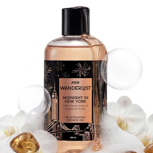 Image of Nykaa Wanderlust Midnight in New York Hydrating Body Wash - Orchid & Musk Scented Body Cleanser with Niacinamide & Vit. E - 250ml Shower Gel for Men and Women