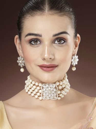 Image of Karatcart Pearl Multilayer Beaded Choker Necklace Set for Women