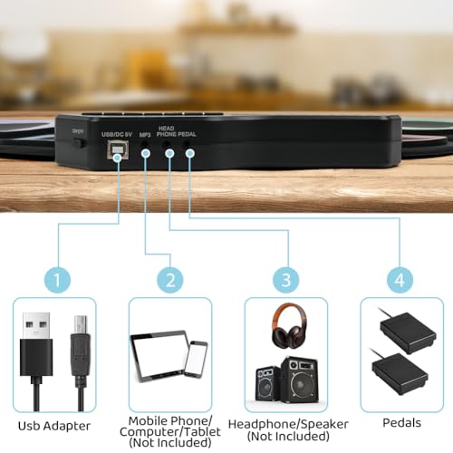 Batterie électronique drum set OFFCUP portable avec 7 pads et 2 pédales