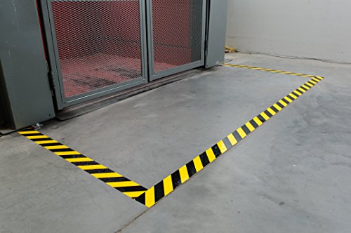 Image of Brady ToughStripe Floor Marking Tape - Yellow and Black Diagonal Stripes, Non-Abrasive Tape - 3 inch Width, 100' Length - 104347
