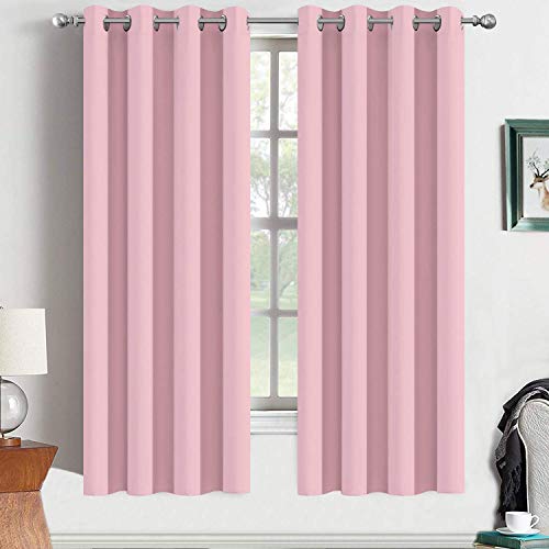 Yakamok Blackout Curtains Room Darkening Thermal Insulated Window Panels,Solid Grommet Top Drapes for Bedroom(52x63 Inch, Pink, 2 Panels)