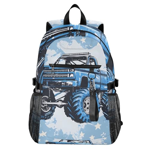 Sac à dos pour ordinateur portable 14 pouces léger motif Monster Truck bleu décontracté