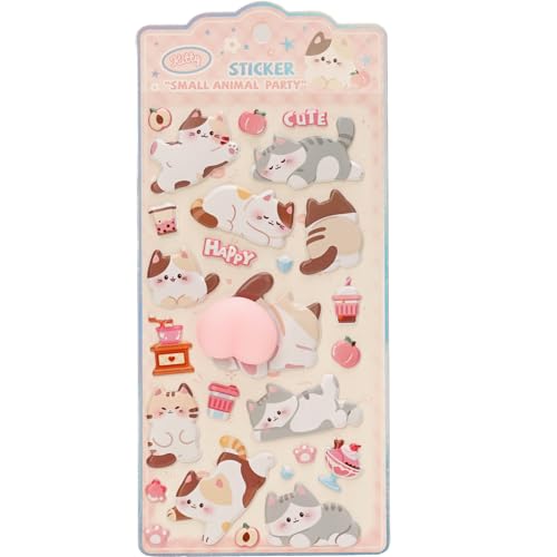 おしりシール ぷにぷに 桃尻 ハート型 スクイーズ風 3D 立体シール ぷにぷに触感 ストレス解消 手帳デコ スマホケース かわいい 動物 いぬ くま ねこ パンダ 重複なし (子猫)