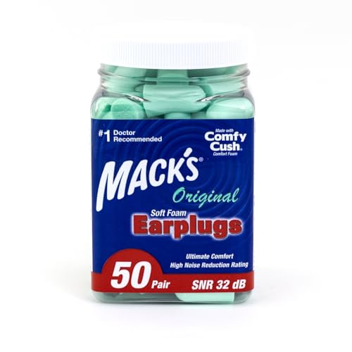 Mack's Original Soft Foam Earplugs, 50 Pair - 32dB SNR, Comfortable Ear Plugs for Sleeping, Snoring, Work, Travel & Loud Events | Made in USA