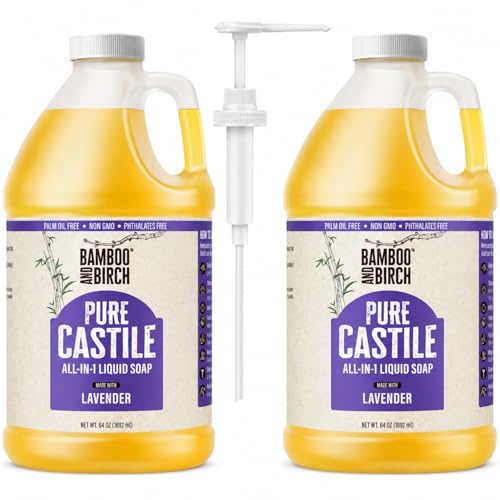 Image of BAMBOO AND BIRCH Pure Castile Soap Liquid, Certified Palm Oil Free Natural Soap, Lavender, 1 Gallon