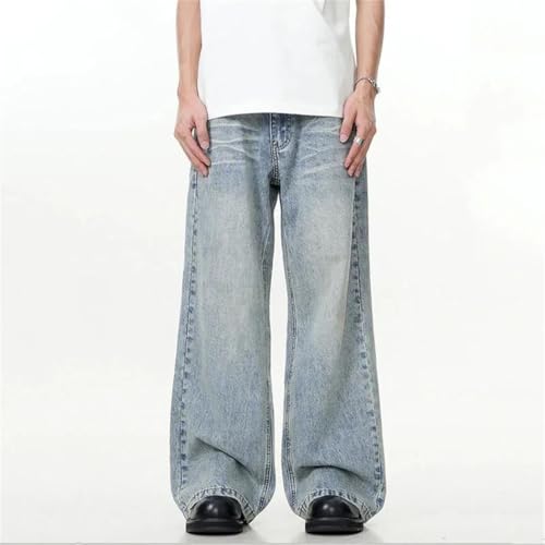 Men’s American Style Washed Double Waistband Jeans, Stylish Versatile Straight Trousers for Summer2