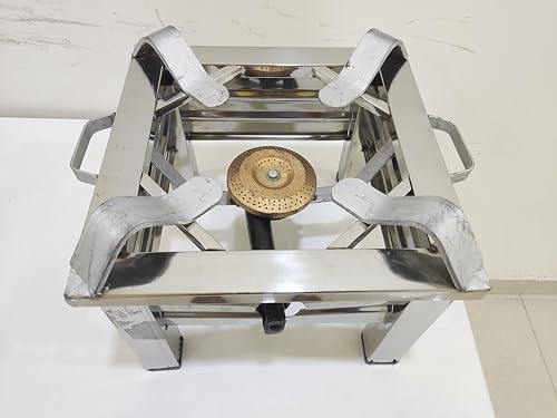 SPARK SELL 14X14X10 In Stainless Steel Heavy Duty Single Burner 1.6 inch Heavy Square Stove Chulha Canteen Bhatti Commercial for Home Kitchen Outdoor and Indoor Use | Ready to use