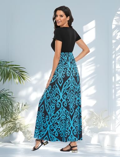 Image of Lacavocor Womens Short Sleeve Maxi Dresses Empire Waist Long Dress