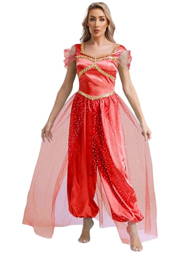 Runhomal Costume Principessa Araba Donna Costume Principessa Aladino Orientale Body Danza Carnevale Coslay Halloween Festa Borgogna L