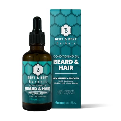 Bert Bert Barbers Beard Hair Oil, with almond, grape and jojoba oils, smooth and nourish, super moisturising; 50ml