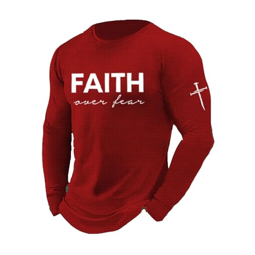 Men'S Faith Over Fear Printed Waffle T-Shirt Cross Faith Graphic T Shirt