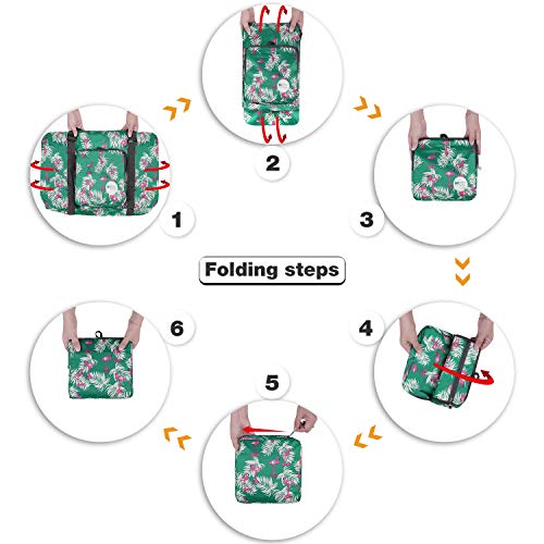 Wandf Foldable Travel Duffel Bag Carryon Luggage Sports Gym Weekend Tote Bag Water Resistant Nylon for Women (Flamingo G)