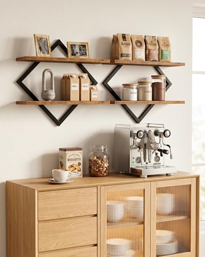 Image of CHOEZON Floating Shelves, Set of 2 Wall Shelves, 2-Tier Hanging Shelves, Wall Shelf Set of 2, Wall Mounted Shelves, for Living Room, Bedroom, Kitchen, Office, Study, Rustic Brown TBJ01P2BF