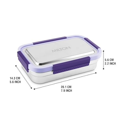 Image of MILTON Modern Meal Jr. Stainless Steel Tiffin, Set of 2 (750 ml,140 ml), Purple | Food Grade | BPA Free | Refrigerator Safe | Odour Free I Durable and Stylish Lunch Box for Home, Office & Travel