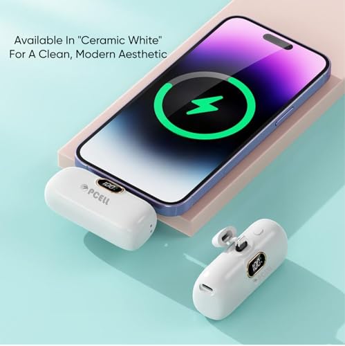 Image of Powerpod 5000mAh 22.5W Fast Charging Nano Powerbank, in-Built Type C Input /Output Pin, Type C PD Output, LED Battery Indicator, Compatible with Type C Smartphone, iPhone (Ceramic White)