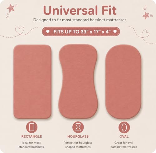 Image of Bassinet Sheets, Universal Fit 33 x 17, Mauve-Beige-Lavender, 3 Pack