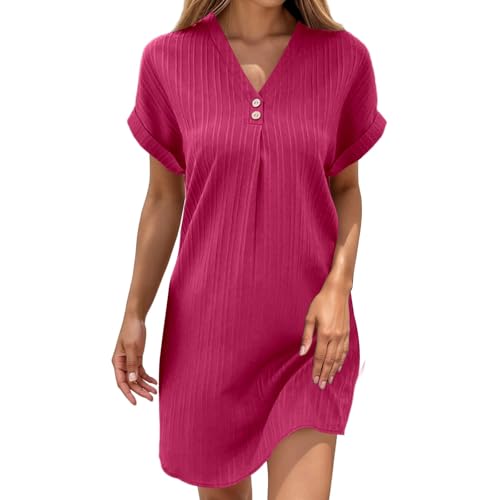 Midikleid Damen, Musselin Kleid Damen Sommerkleid Kurzarm Midikleid Strandkleid Wickelkleid Luftige Kleider Sommer Knielang Musselinkleid...