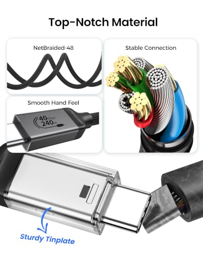 Image of Silkland USB 4 for Thunderbolt 4, 40Gbps 240W 8K, USB-IF Certified, 4FT | Single 8K /6K Dual 4K, Braided Thunderbolt Cable Compatible for MacBook, SSD, Mac mini, iPhone 17, Monitor
