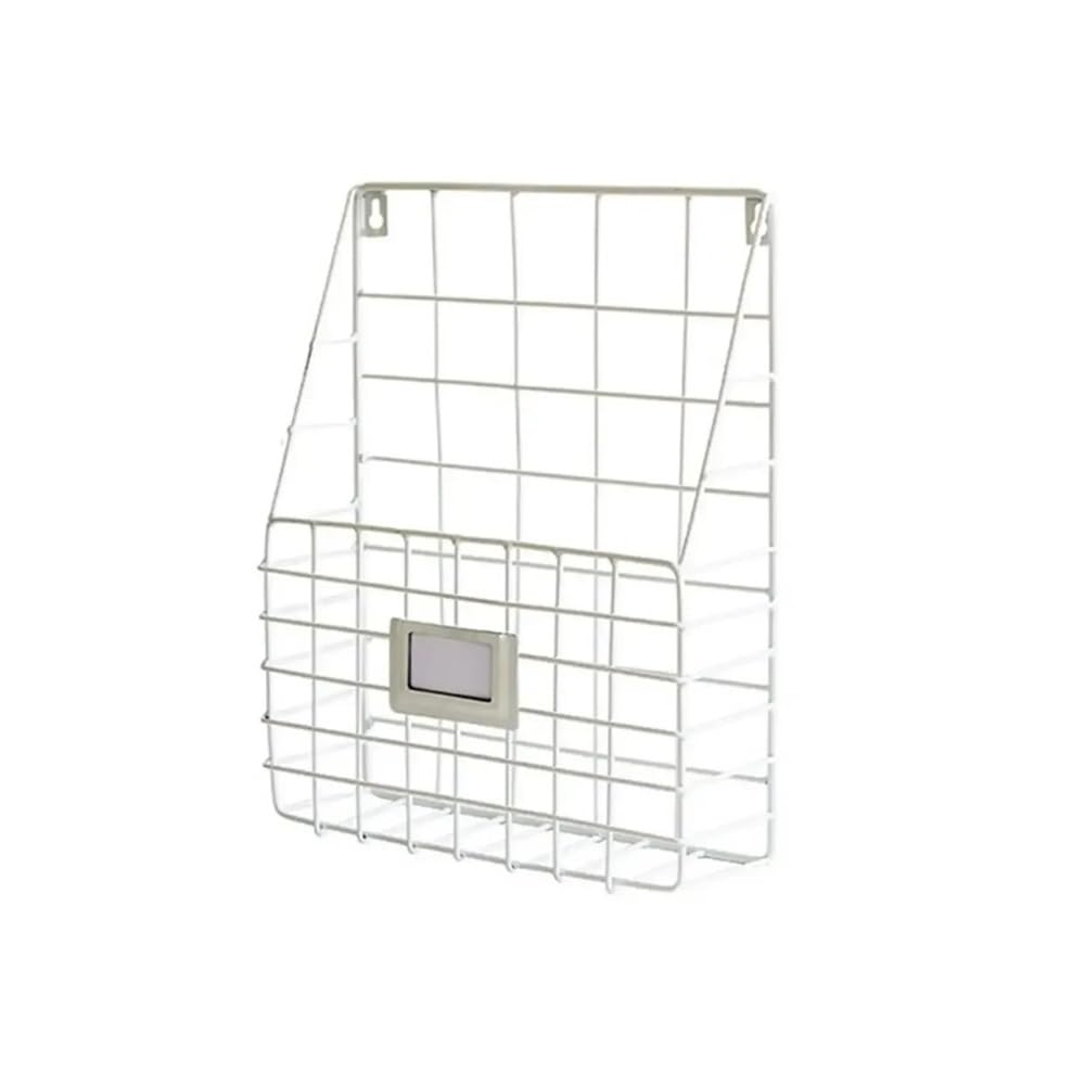 J9V4G6S3B5 Desktop File Rack Useful Wall Mounted Magazine File Holder Metal Mesh Wire Basket Hanging Document Rack(White)