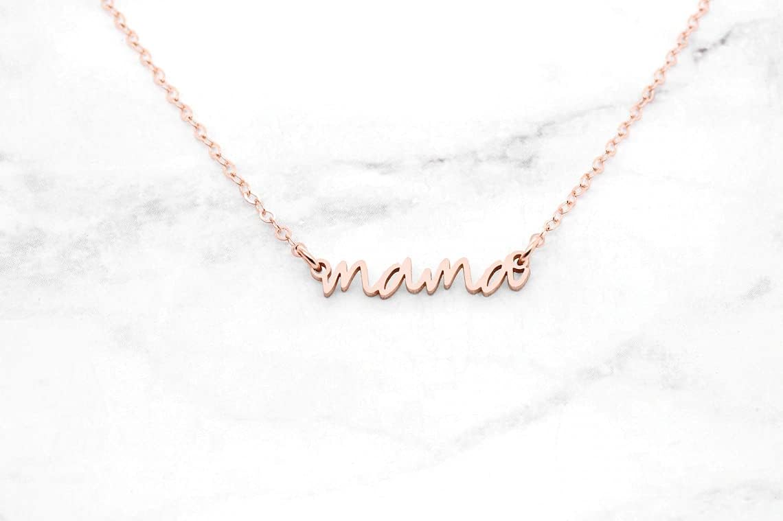Dainty Mama, Auntie Pendant Necklace for Women, 925 Sterling Silver, Gold, or Rose Gold, Pretty Mothers Day Gift for Mom or Aunt, Personalized Mommy Charm Necklace Jewelry