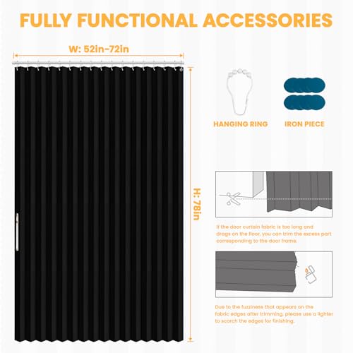 Image of AJAZZ Blackout Accordion Door Closet Curtain Door Curtain Invisible Applicable Bedroom Room Living Room Doorway (Black 72 inch W x 78 inch L) 1 Panel