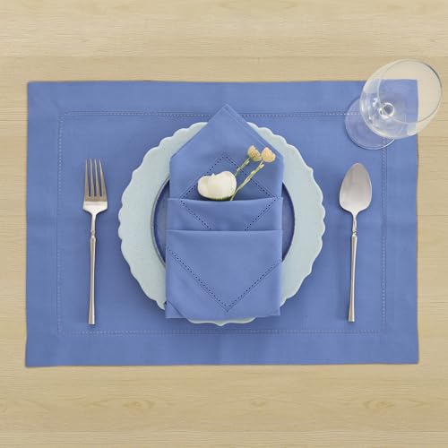Solino Home Cotton Linen Napkins Dusty Blue Hemstitch, 20 x 20 in, Set of 4 by Solino Home - Used condition - Image 2