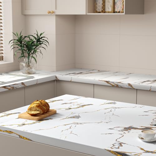 Varyfloral White And Gold Marble Contact Paper Peel And Stick Marble Wallpaper Removable Waterproof Cabinet Contact Paper For Countertops Vinyl Wrap Marble Wall Paper For Bathroom Kitchen 11.8 Inchx118 Inch thumb #1