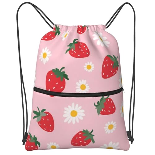 Famame Strawberry Flowers Drawstring Backpack String Bag Sackpack For Gym Shopping Beach Sport Yoga