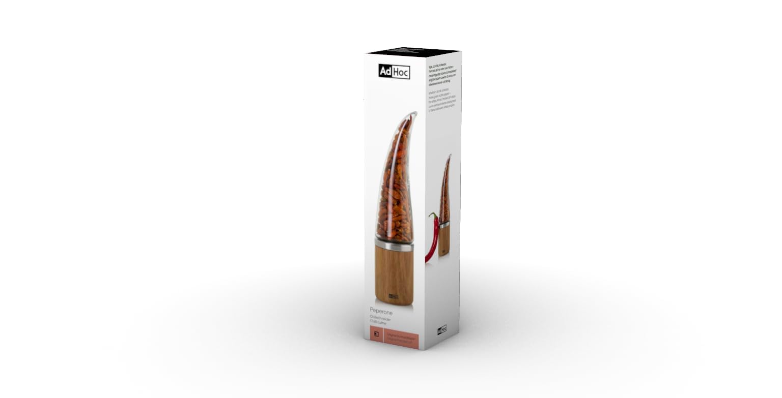 AdHoc Peperone, tagliapasta per peperoncino, in legno di acacia/acrilico, tecnologia PreciseCut, per erbe secche e spezie, 22 cm