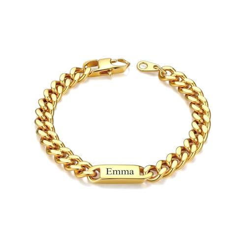 Custom4U Personalized Cuban Link Bracelet for Men, 5mm/7mm/9mm Width 1-6 Names Engraved Stainless Steel Customized Chain Silver Bracelet Jewelry Gifts