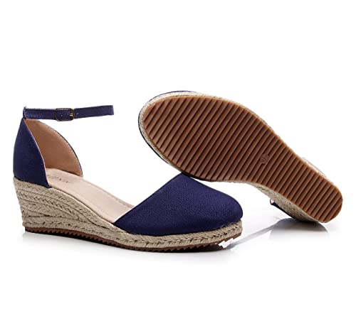 Image of Altxic Women's Closed Toe Canvas Ankle Strap Espadrilles Wedge Sandals