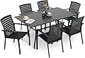 Anmutig 7 Pieces Patio Dining Set Outdoor Furniture with 6 Stackable Aluminum/Resin Chairs ? 63.5‘’ Rectangula Table Furniture Set