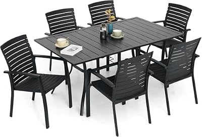 Anmutig 7 Pieces Patio Dining Set Outdoor Furniture with 6 Stackable Aluminum/Resin Chairs ? 63.5‘’ Rectangula Table Furniture Set