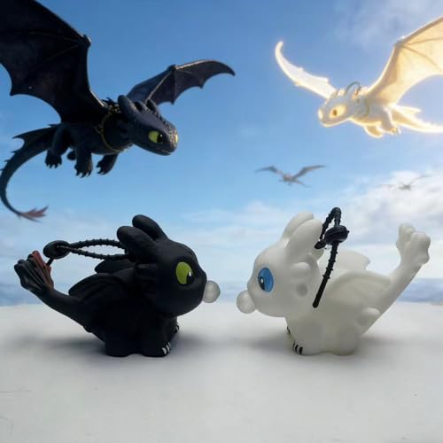 Image of 2-Piece Dragon Keychain Set with LED Glow Light, Luminous Cartoon Figure Keychains for Car & Bike Keys, Cute Dashboard Decor Toys, Glowing Pendant Charms for Kids & Gift Giving